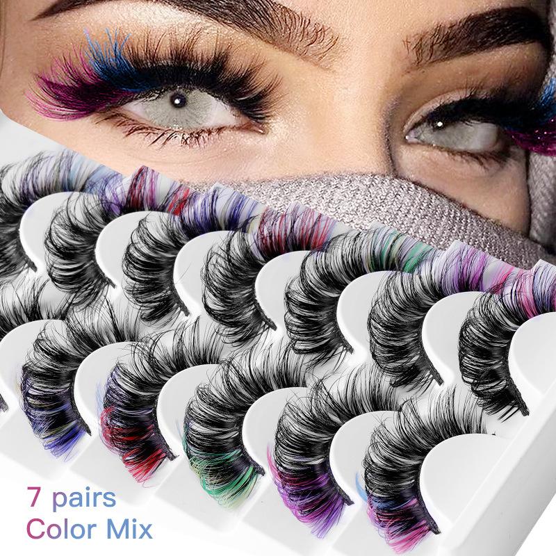 Eyelash Extension Volume - 7 أزواج من الرموش الصناعية الملونة