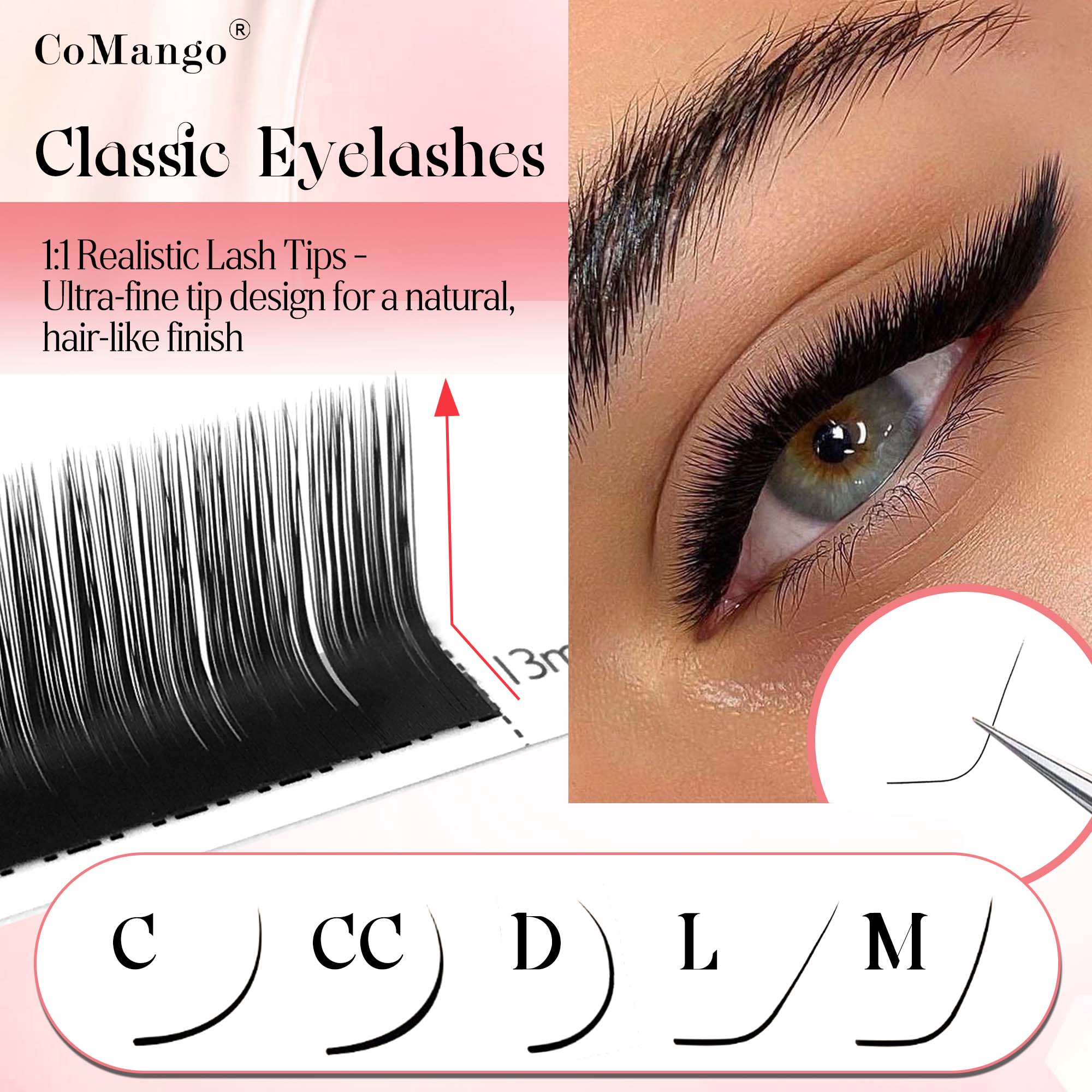 Eyelash Extensions Classic - CoMango تمديد الرموش الكلاسيكي 0.03/0.05/0.07/0.1/0.15 مم