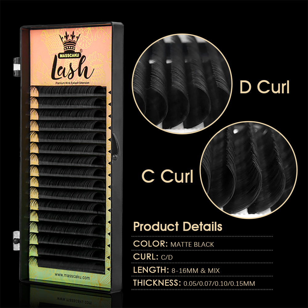 16 خطًا MASSCAKU C D Curl رموش - مراجعة Eyelash Extensions Classic وسعره